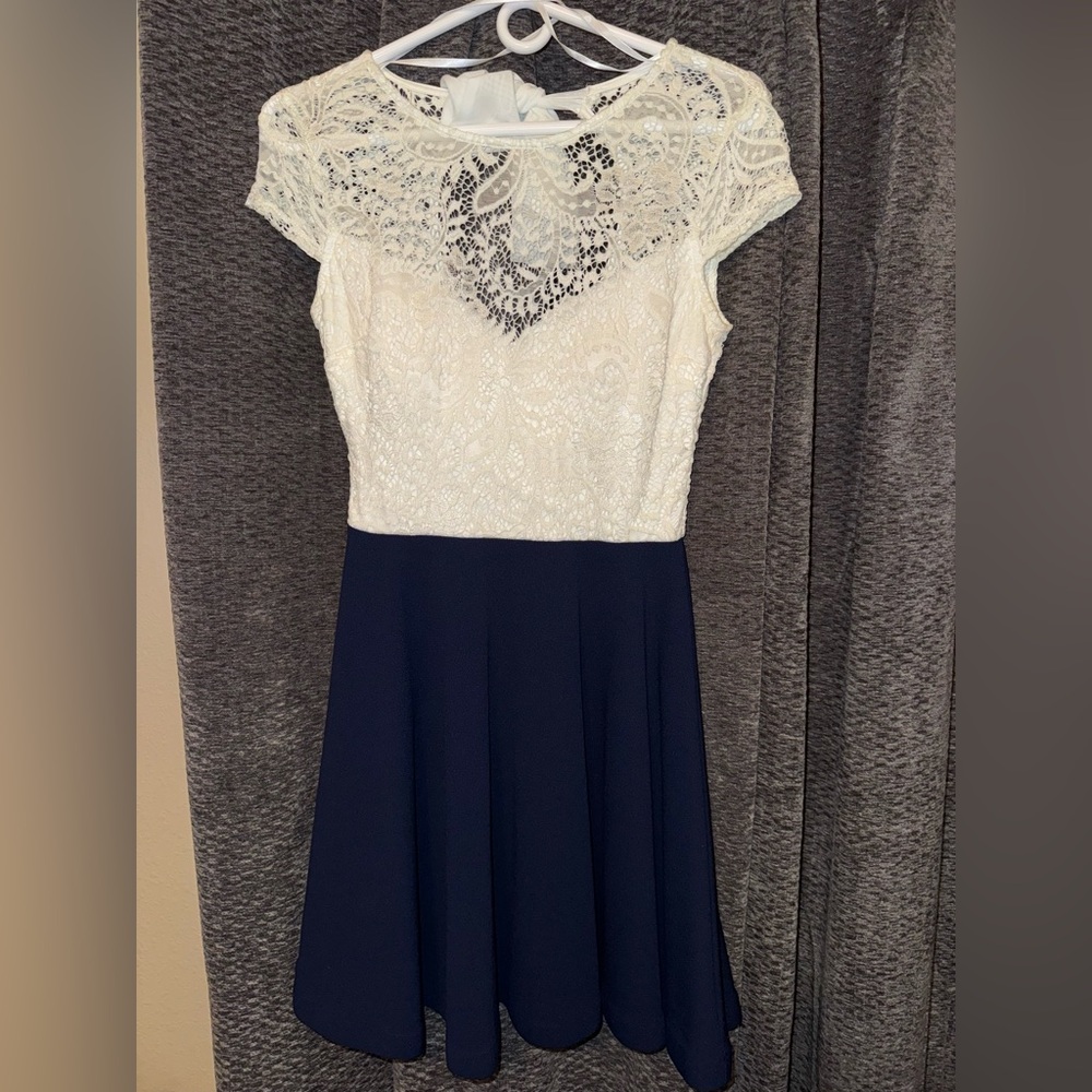 B Darlin White lace and Navy Blue Dress